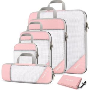 Compression Packing Cubes, Gonex Extensible Storage Mesh Bags Organizers(B: 6 PCS Pink)