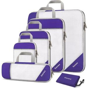 Compression Packing Cubes, Gonex Extensible Storage Mesh Bags Organizers(B: 6 PCS Purple)