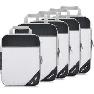 Compression Packing Cubes, Gonex Extensible Storage Mesh Bags Organizers(E: 5 PCS Black)