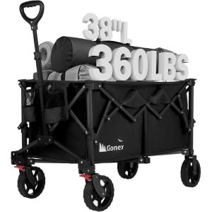Gonex 220L Collapsible Foldable Wagon Cart with 360lbs Weight Capacity, 38”L Folding Utility Garden Cart with Detachable Wheels for Grocery Sports Shopping Camping – Black(Black)