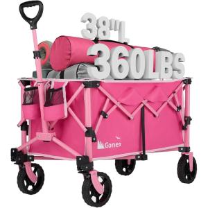 Gonex 220L Collapsible Foldable Wagon Cart with 360lbs Weight Capacity, 38”L Folding Utility Garden Cart with Detachable Wheels for Grocery Sports Shopping Camping – Black(Pink)