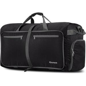 Gonex 40L 60L 80L 100L 150L Large Foldable Travel Duffle Bag with Shoes Compartment, Packable Lightweight Water Repellent Duffel Bag for Camping Gym Weekender Bag(Black)
