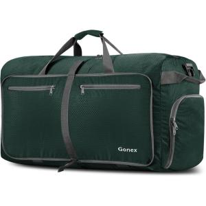 Gonex 40L 60L 80L 100L 150L Large Foldable Travel Duffle Bag with Shoes Compartment, Packable Lightweight Water Repellent Duffel Bag for Camping Gym Weekender Bag(Blackish Green)