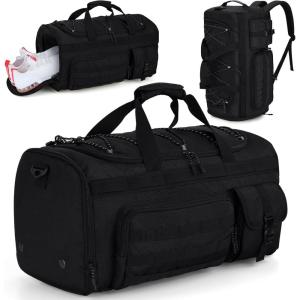 Gonex 45L Duffel Bag for Men, 3 in 1 Convertible Carry Gym Duffle with Shoe Compartment, Tactical Gear Loops, Water-Repellent Lining, Workout & Travel Bag (Army Green)(Black)