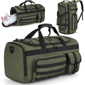 Gonex 45L Duffel Bag for Men, 3 in 1 Convertible Carry Gym Duffle with Shoe Compartment, Tactical Gear Loops, Water-Repellent Lining, Workout & Travel Bag (Army Green)(Army Green)