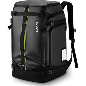 Gonex 50L Ski Boot Bag Backpack, Waterproof Snowboard Boot Backpack for Men Women, Ski Boots Bag for Travel, Ski, Snowboard, Helmet, Goggles and Outerwear Black