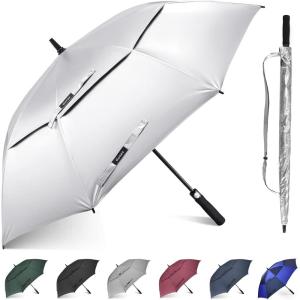 Gonex 54/62/68/72/80 Inch Extra Large Golf Umbrella, Automatic Open Travel Rain Umbrella with Windproof Water Resistant Double Canopy, Oversize Vented Umbrellas for 2-3 Men and UV Protection, Multiple Colors(Silver/Black)