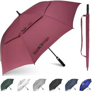Gonex 54/62/68/72/80 Inch Extra Large Golf Umbrella, Automatic Open Travel Rain Umbrella with Windproof Water Resistant Double Canopy, Oversize Vented Umbrellas for 2-3 Men and UV Protection, Multiple Colors(Wine)