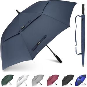 Gonex 54/62/68/72/80 Inch Extra Large Golf Umbrella, Automatic Open Travel Rain Umbrella with Windproof Water Resistant Double Canopy, Oversize Vented Umbrellas for 2-3 Men and UV Protection, Multiple Colors(Navy)