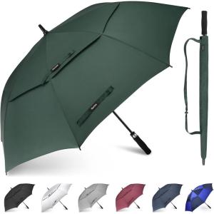 Gonex 54/62/68/72/80 Inch Extra Large Golf Umbrella, Automatic Open Travel Rain Umbrella with Windproof Water Resistant Double Canopy, Oversize Vented Umbrellas for 2-3 Men and UV Protection, Multiple Colors(Dark Green)