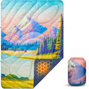 Gonex Camping Blanket with Aero-Warmth Tech Layer, Puffy Printed Packable Blanket Ultralight & Warm Wearable Water-Resistant Quilt for Outdoor, Camping, Hiking, Travel, Picnics 79″ X 55″ (Iceberg)(Landscape)