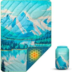 Gonex Camping Blanket with Aero-Warmth Tech Layer, Puffy Printed Packable Blanket Ultralight & Warm Wearable Water-Resistant Quilt for Outdoor, Camping, Hiking, Travel, Picnics 79″ X 55″ (Iceberg)(Iceberg)