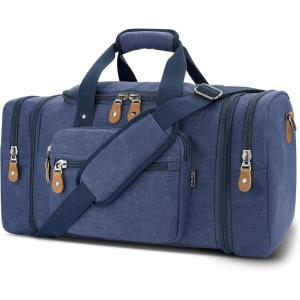 Gonex Canvas Duffle Bag for Travel 60L Expandable Duffel Weekend Overnight Bag men (Dark Gray)(Blue)