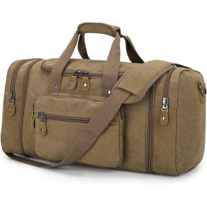 Gonex Canvas Duffle Bag for Travel 60L Expandable Duffel Weekend Overnight Bag men (Dark Gray)(Coffee)