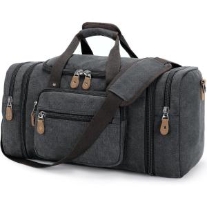 Gonex Canvas Duffle Bag for Travel 60L Expandable Duffel Weekend Overnight Bag men (Dark Gray)(Dark Grey)