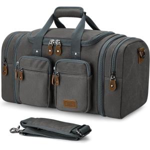 Gonex Canvas Duffle Bag for Travel, Expandable Water Resistant 50L Carry on Duffel Overnight Weekender Gym Bag with Wet Dry Separation Pocket & Suitcase Handle Sleeve, Dark Grey(Grey)