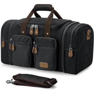 Gonex Canvas Duffle Bag for Travel, Expandable Water Resistant 50L Carry on Duffel Overnight Weekender Gym Bag with Wet Dry Separation Pocket & Suitcase Handle Sleeve, Dark Grey(Dark Grey)
