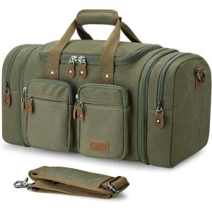 Gonex Canvas Duffle Bag for Travel, Expandable Water Resistant 50L Carry on Duffel Overnight Weekender Gym Bag with Wet Dry Separation Pocket & Suitcase Handle Sleeve, Dark Grey(Army Green)