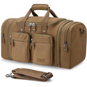 Gonex Canvas Duffle Bag for Travel, Expandable Water Resistant 50L Carry on Duffel Overnight Weekender Gym Bag with Wet Dry Separation Pocket & Suitcase Handle Sleeve, Dark Grey(Coffee)