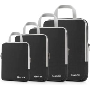 Gonex Compression Packing Cubes, 3pcs/4pcs Expandable Storage Travel Luggage Bags Organizers(4 PCS Black)