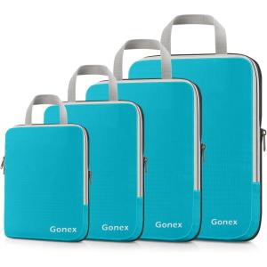 Gonex Compression Packing Cubes, 3pcs/4pcs Expandable Storage Travel Luggage Bags Organizers(4 PCS Blue)
