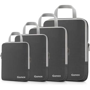Gonex Compression Packing Cubes, 3pcs/4pcs Expandable Storage Travel Luggage Bags Organizers(4 PCS Deep Gray)