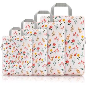 Gonex Compression Packing Cubes, 3pcs/4pcs Expandable Storage Travel Luggage Bags Organizers(4 PCS Floral Pink)