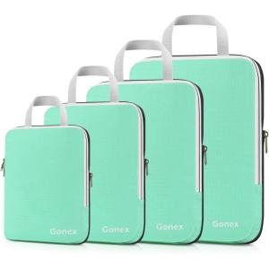 Gonex Compression Packing Cubes, 3pcs/4pcs Expandable Storage Travel Luggage Bags Organizers(4 PCS Mint Green)