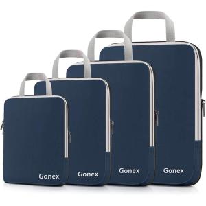 Gonex Compression Packing Cubes, 3pcs/4pcs Expandable Storage Travel Luggage Bags Organizers(4 PCS Purplish Blue)