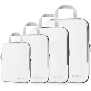 Gonex Compression Packing Cubes, 3pcs/4pcs Expandable Storage Travel Luggage Bags Organizers(4 PCS White)