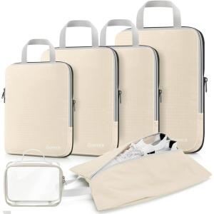 Gonex Compression Packing Cubes, 3pcs/4pcs Expandable Storage Travel Luggage Bags Organizers(6PCS Cream)