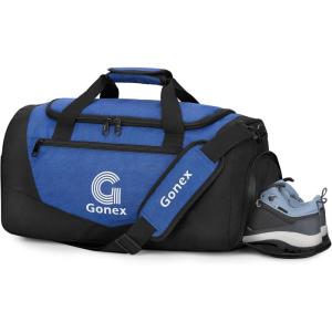 Gonex Gym Duffel Bag with Shoe Compartment Wet Pocket, Large Capacity Sports Duffle Bag for Men Women, Workout & Travel Bag with Multiple Pockets, Black/Gray, Medium (60L)(Black/Blue)