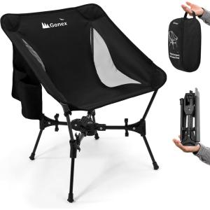 Gonex Portable Camping Chair, The 5th Gen Ultralight Compact Backpacking Foldable Lightweight Folding Chair for Outdoor Camp Hiking Beach Picnic Concert, Supports 330lbs (Black, 1 PCS)(Black)
