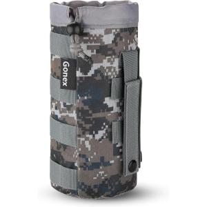 Gonex Tactical MOLLE Water Bottle Pouch, Drawstring Open Top & Mesh Bottom Travel Water Bottle Bag Hydration Carrier(Camo Green)