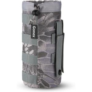 Gonex Tactical MOLLE Water Bottle Pouch, Drawstring Open Top & Mesh Bottom Travel Water Bottle Bag Hydration Carrier(Snake Camo)