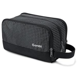 Gonex Travel Toiletry Bag Nylon, Shaving Bag Toiletry Organizer Orange(Check Patten (Black))