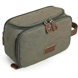 Gonex Travel Toiletry Bag for Men, Water Resistant Canvas Wide Open Shaving Bag with Wet Dry Compartment, Travel Essentials Toiletries Organizer, Army Green(Army Green)