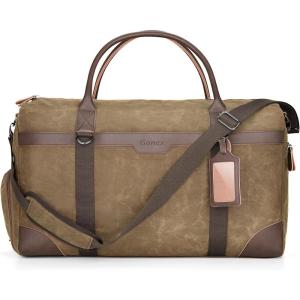 Gonex Waxed Canvas Duffle Bag for Travel, Water-resistant Vintage 55L Duffel Weekender with Shoes Compartment & Luggage Tag, Heavy-duty Overnight Bag with Suitcase Handle Sleeve for Men, Dark Grey(Coffee)