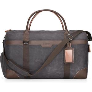 Gonex Waxed Canvas Duffle Bag for Travel, Water-resistant Vintage 55L Duffel Weekender with Shoes Compartment & Luggage Tag, Heavy-duty Overnight Bag with Suitcase Handle Sleeve for Men, Dark Grey(Dark Grey)
