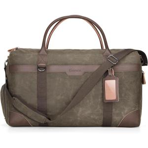 Gonex Waxed Canvas Duffle Bag for Travel, Water-resistant Vintage 55L Duffel Weekender with Shoes Compartment & Luggage Tag, Heavy-duty Overnight Bag with Suitcase Handle Sleeve for Men, Dark Grey(Army Green)