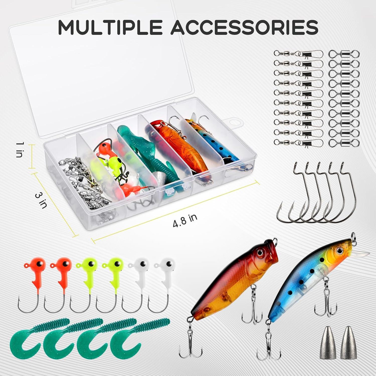 image:imageFishing Rod and Reel Combo Telescopic Pole Set with Fishing Line Fishing Lures Kit and Carrier Bag for Sea Saltwater Freshwater 6789 FeetBlack Full Kit