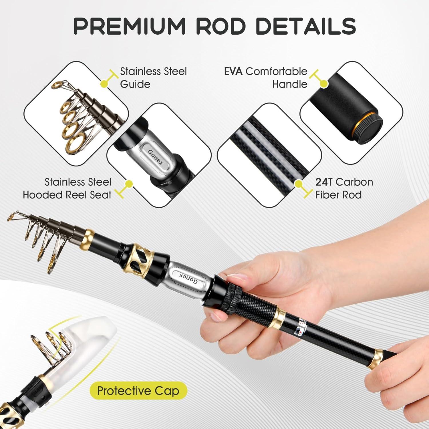 image:imageFishing Rod and Reel Combo Telescopic Pole Set with Fishing Line Fishing Lures Kit and Carrier Bag for Sea Saltwater Freshwater 6789 FeetBlack Full Kit