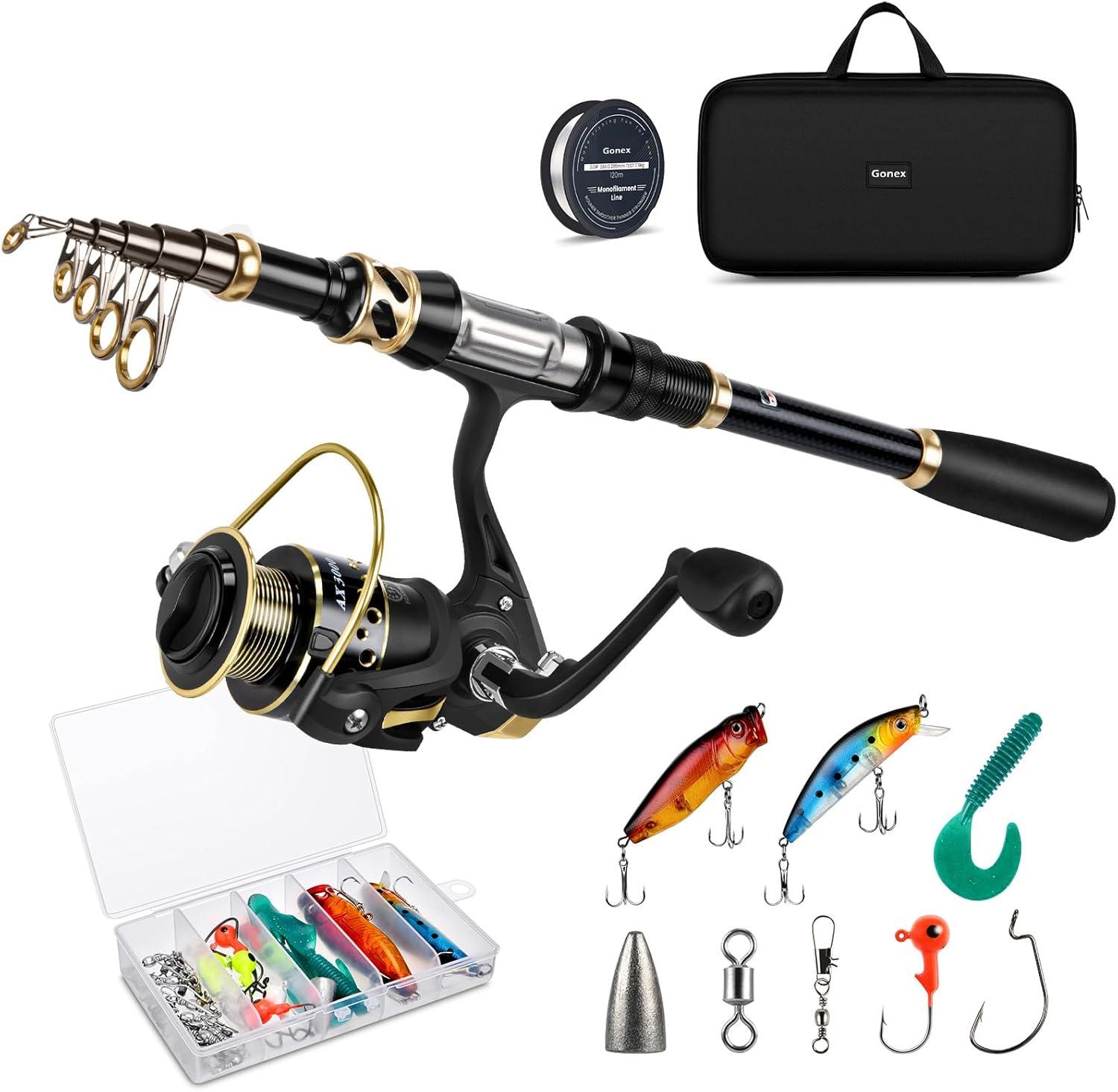 image:imageFishing Rod and Reel Combo Telescopic Pole Set with Fishing Line Fishing Lures Kit and Carrier Bag for Sea Saltwater Freshwater 6789 FeetBlack Full Kit