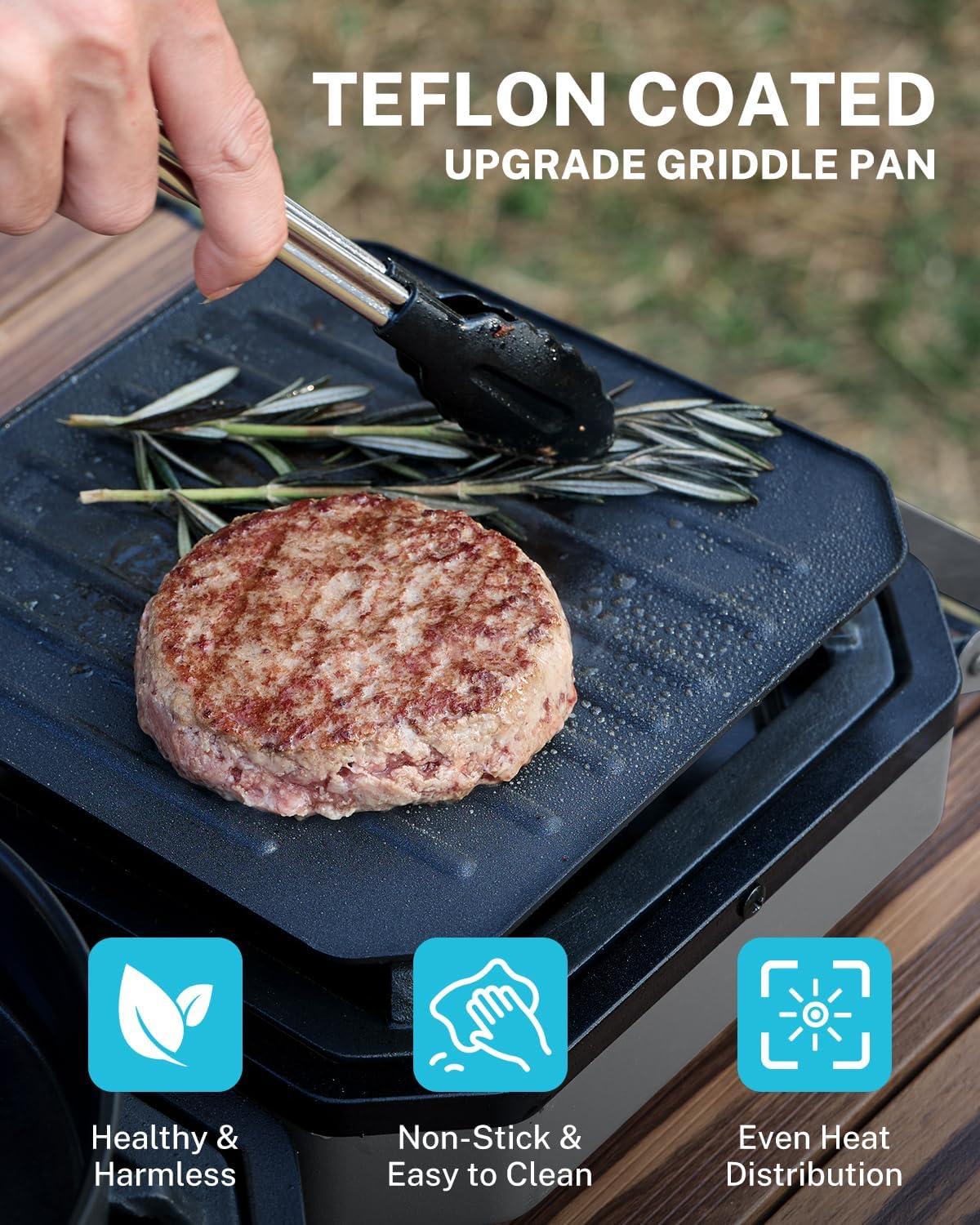 image:imageGonex 2 Burner Propane Camping Stove with Griddle amp Grates Portable Foldable Cooking Stove with Total 16000 BTU Two Piezo Ignition Adjustable Burners for Camping Patio Emergency Hiking BlackGrey