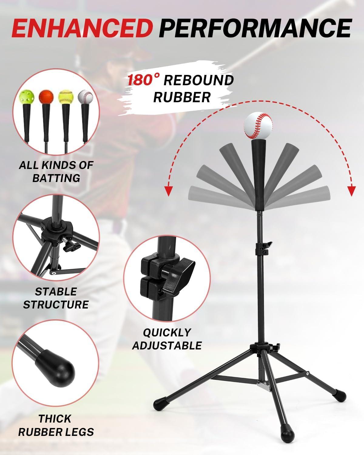 image:imageGonex Baseball Softball Practice Hitting Batting Tripod Stand Rubber Tee Collapsible Portable with Carrying BagBlack Tee