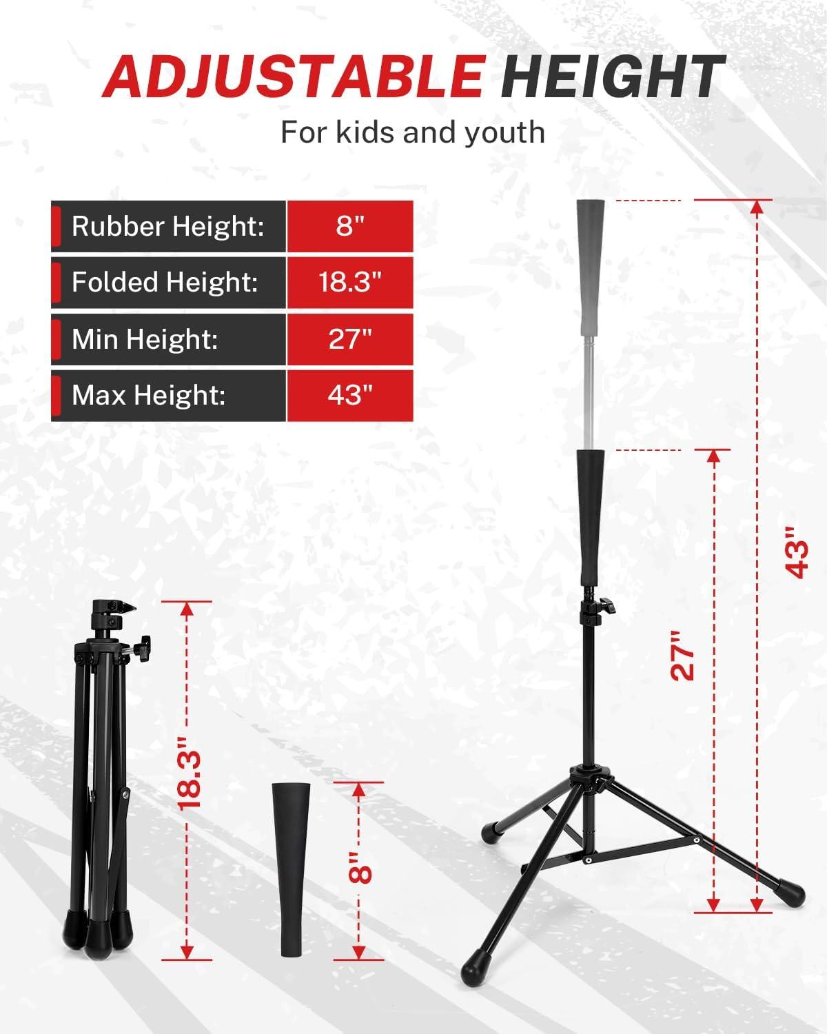 image:imageGonex Baseball Softball Practice Hitting Batting Tripod Stand Rubber Tee Collapsible Portable with Carrying BagBlack Tee