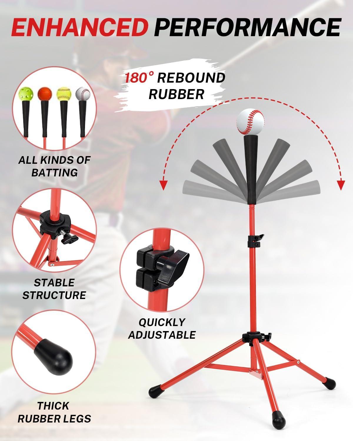 image:imageGonex Baseball Softball Practice Hitting Batting Tripod Stand Rubber Tee Collapsible Portable with Carrying BagRed Tee
