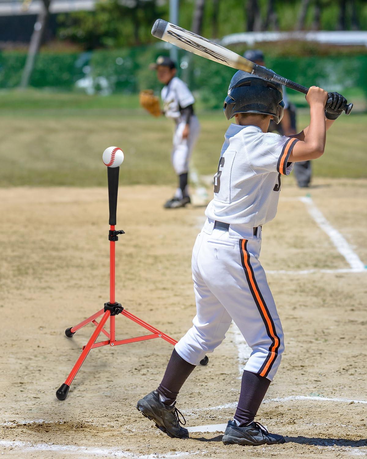 image:imageGonex Baseball Softball Practice Hitting Batting Tripod Stand Rubber Tee Collapsible Portable with Carrying BagRed Tee