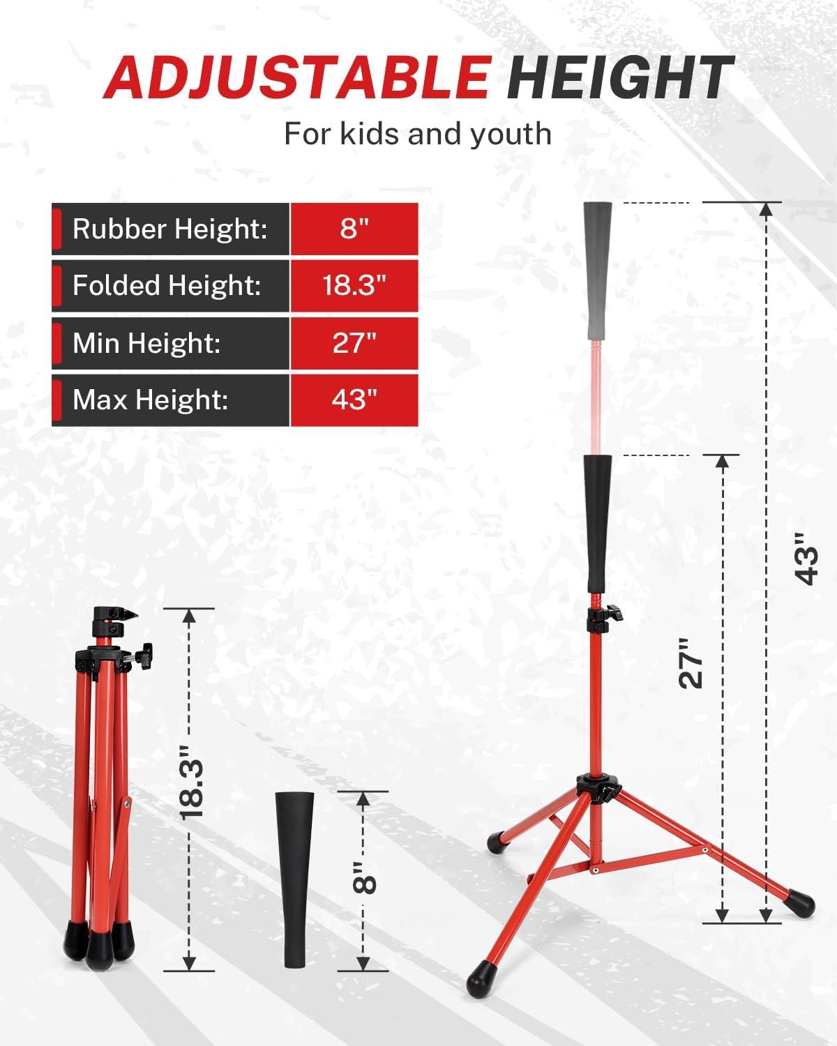 image:imageGonex Baseball Softball Practice Hitting Batting Tripod Stand Rubber Tee Collapsible Portable with Carrying BagRed Tee