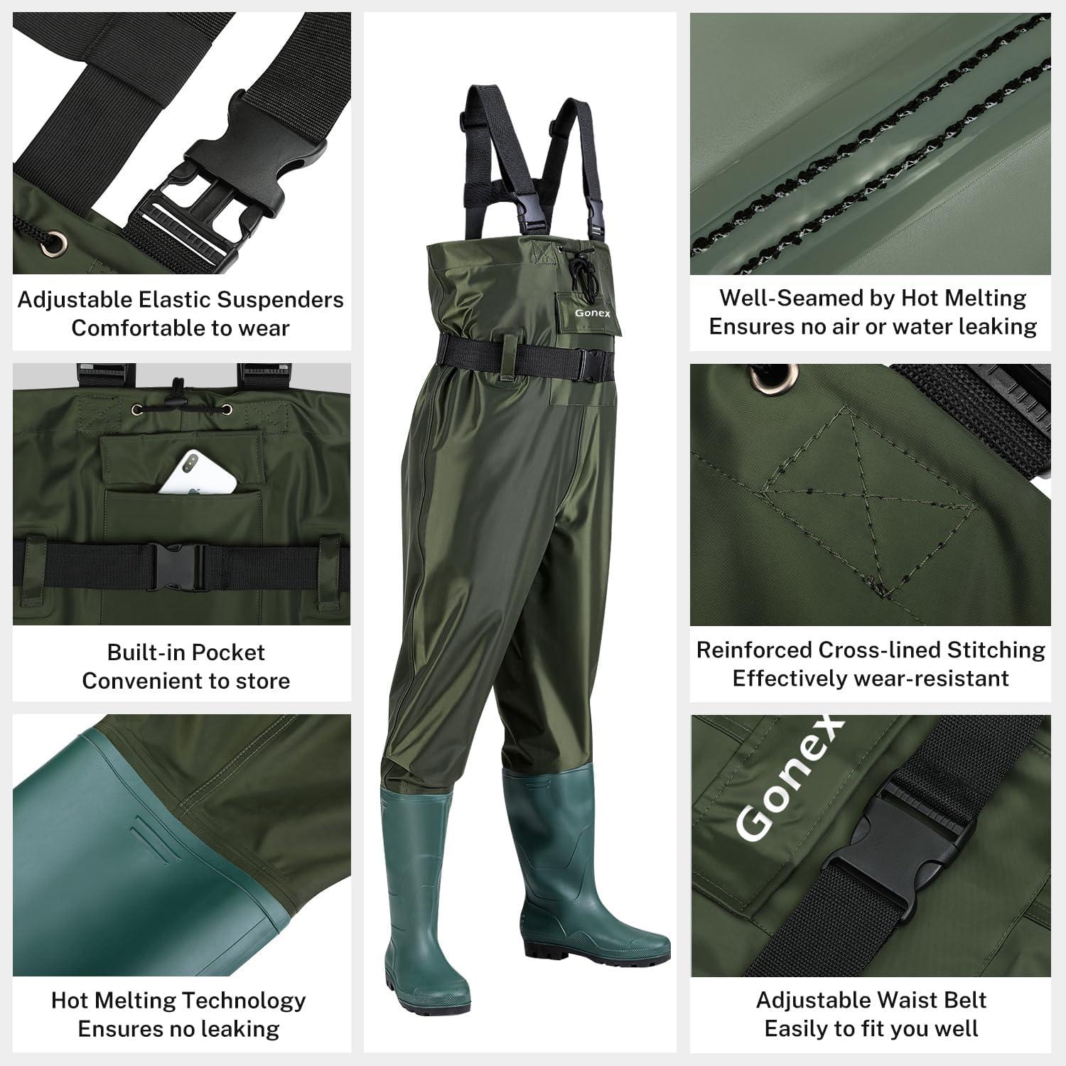 image:imageGonex Chest Waders Hunting Fishing Waders for Men Women Waterproof 70D Nylon Wader for Duck Hunting Fishing Green Sizes 813Green